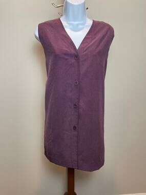 Linda Allard Ellen Tracy Purple Silk Sleeveless Button Down Collared Size 12